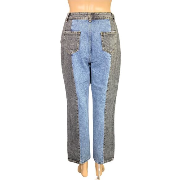Shein Womens Denim Blue Jeans Retro High Waist Colorblock Mom Jeans Cropped XS - Picture 6 of 10